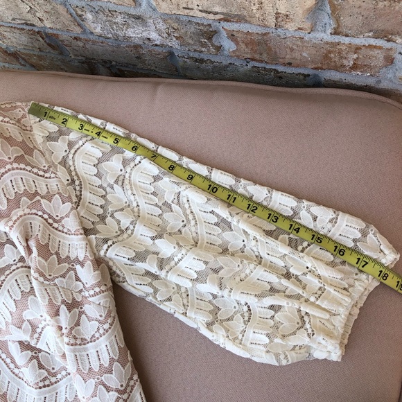 Eliza J Cotton Blend Puff 3/4 Sleeves Ivory Lace Nude Line Back Zipper Dress 10 - Picture 16 of 16